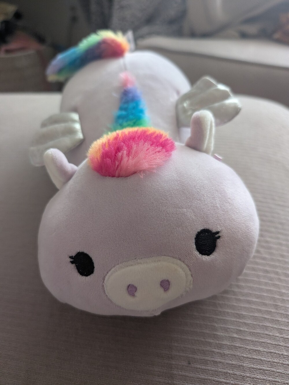 Squishmallows Lavender Unicorn with Rainbow Mane and Silver Wings